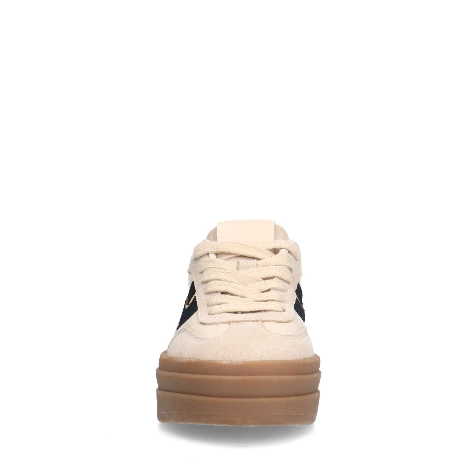 Beigefarbene Ledersneaker mit Veloursleder-Details