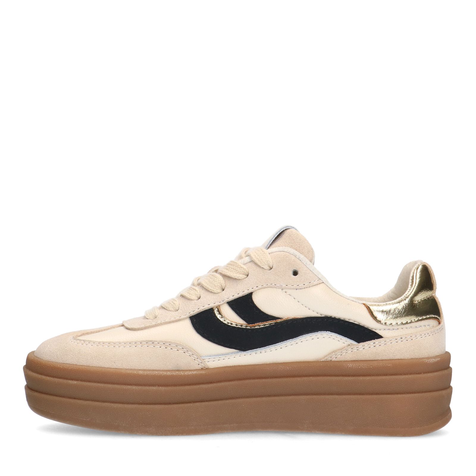 Beigefarbene Ledersneaker mit Veloursleder-Details