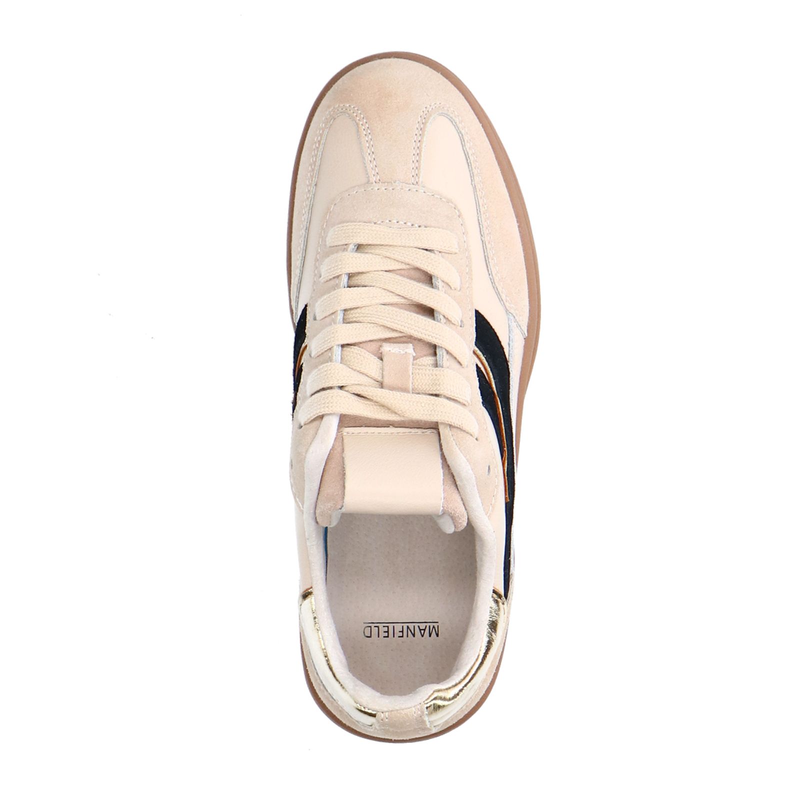 Beigefarbene Ledersneaker mit Veloursleder-Details