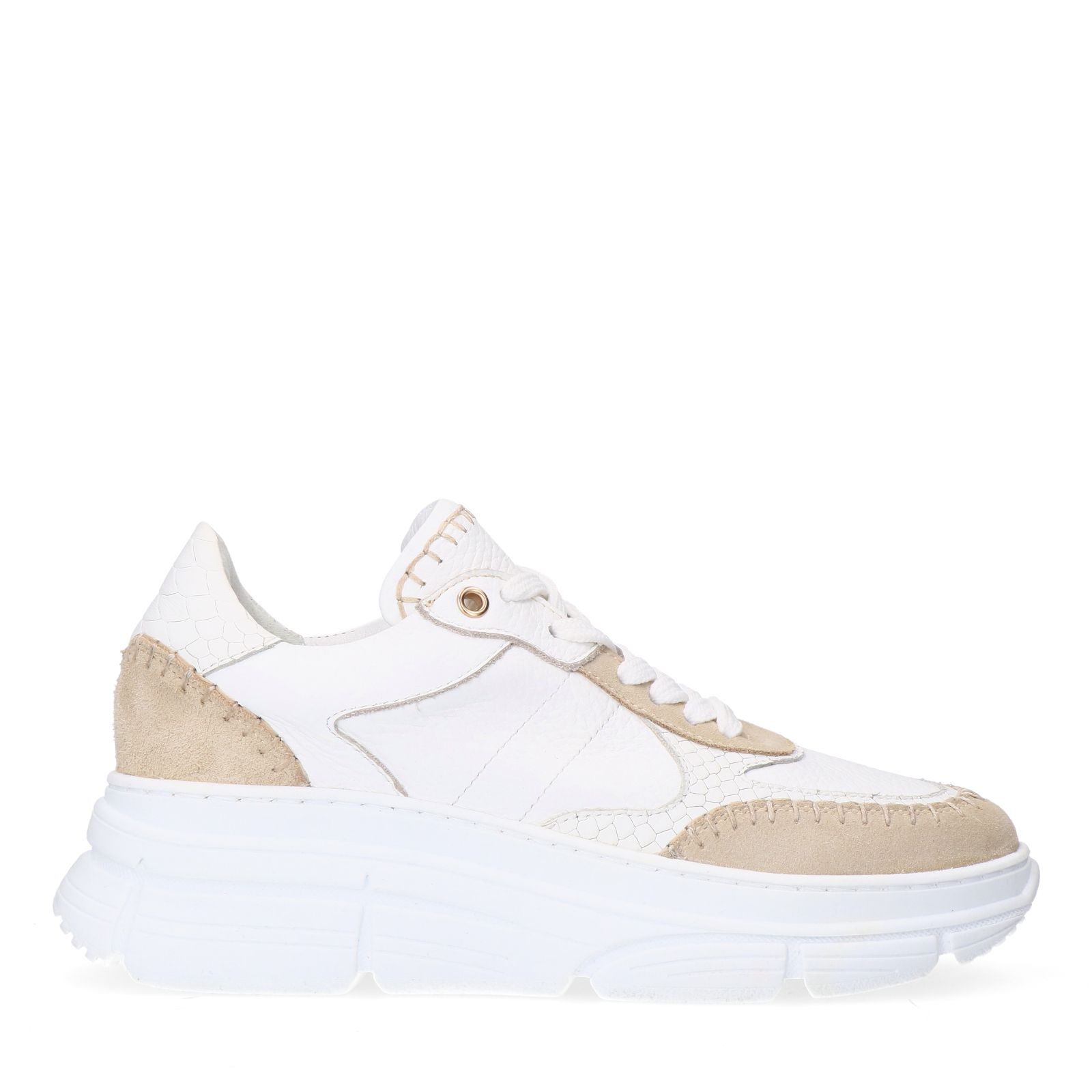Witte leren sneakers met suède details
