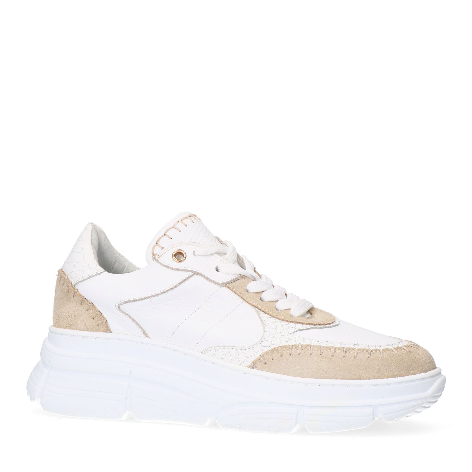 Weiße Ledersneaker mit Veloursleder-Details