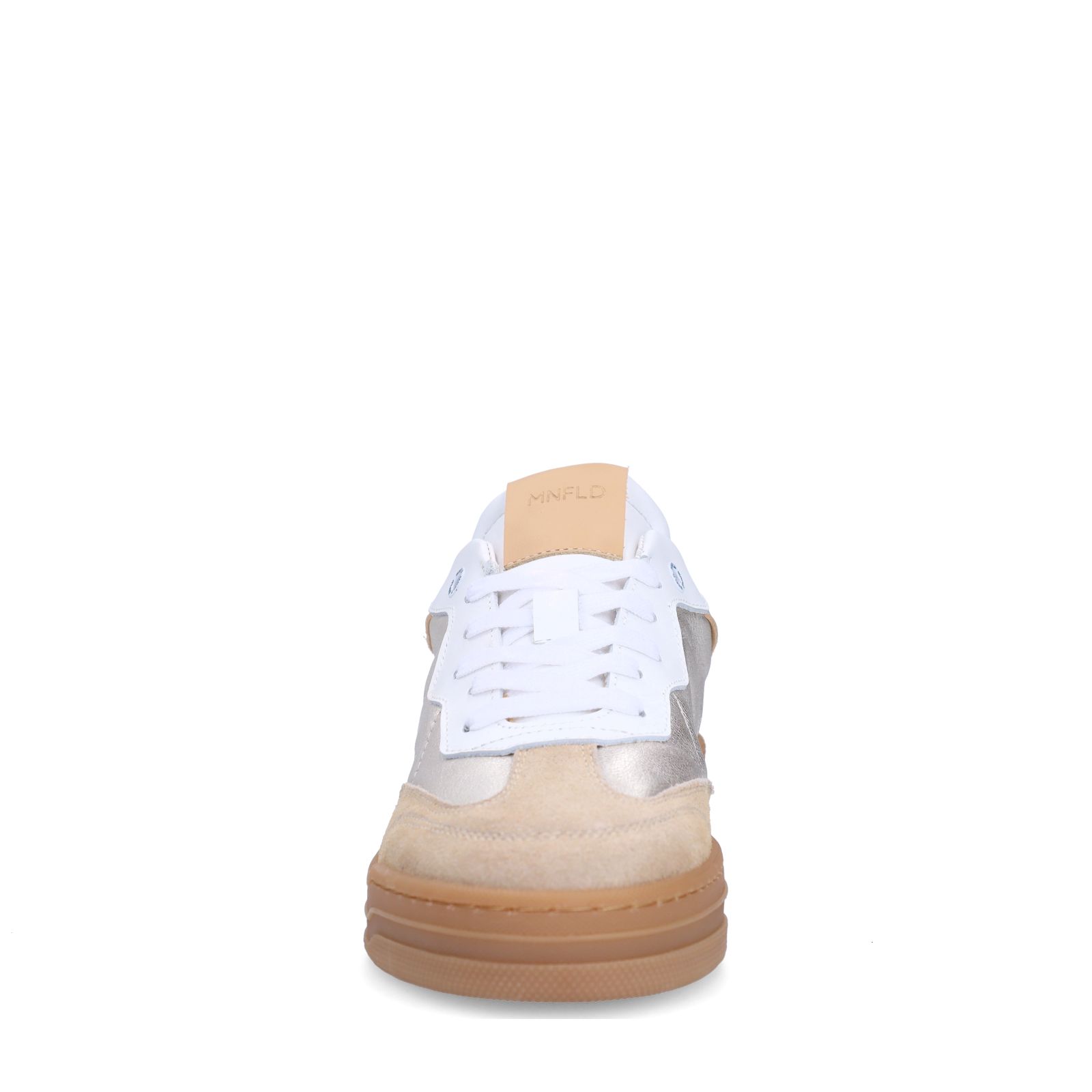 Zilveren leren sneakers met beige suède details