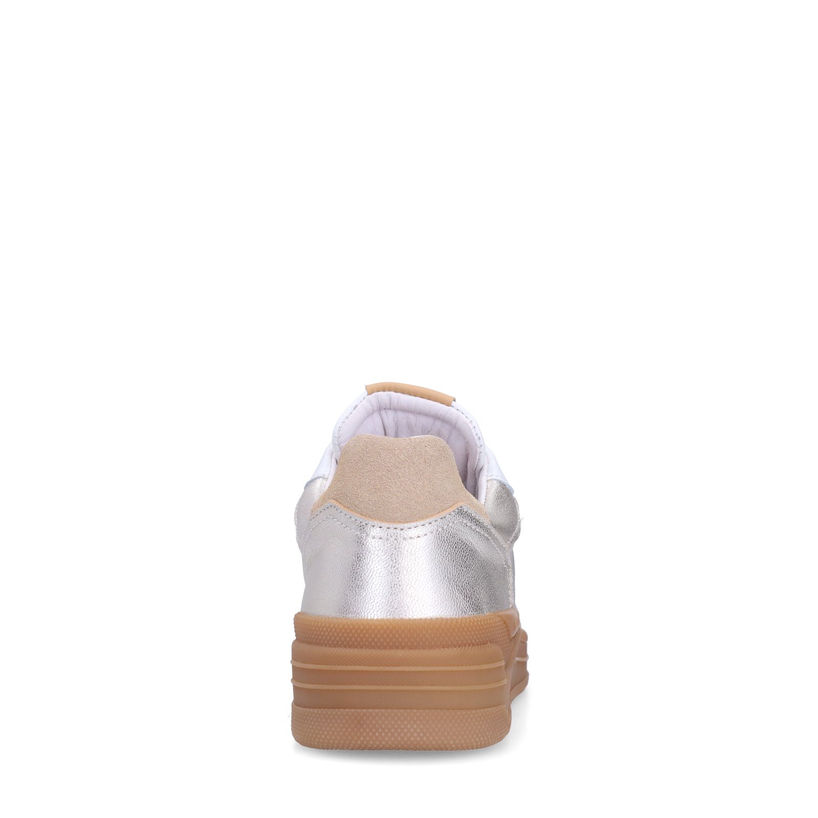 Silberfarbene Ledersneaker mit beigefarbenen Veloursleder-Details