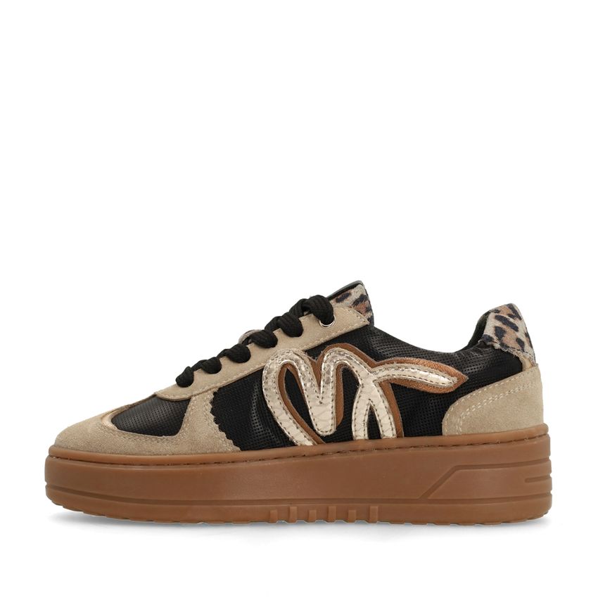 Taupe leren sneakers met details