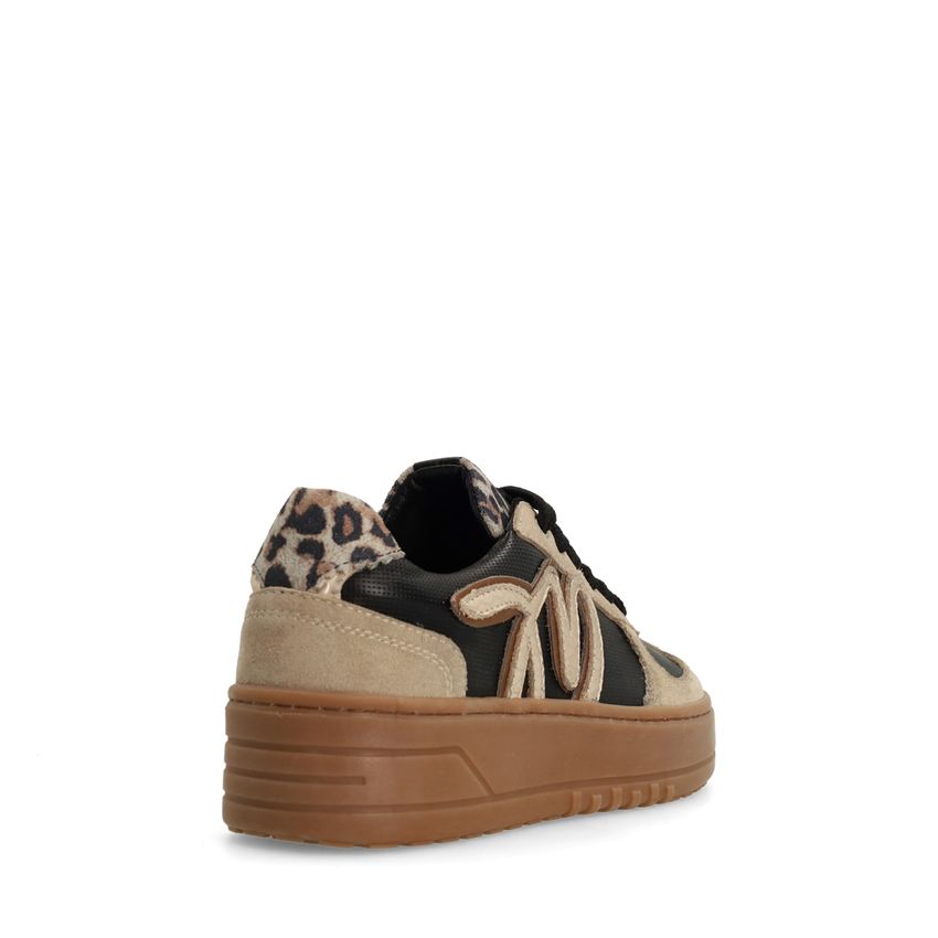 Taupe leren sneakers met details