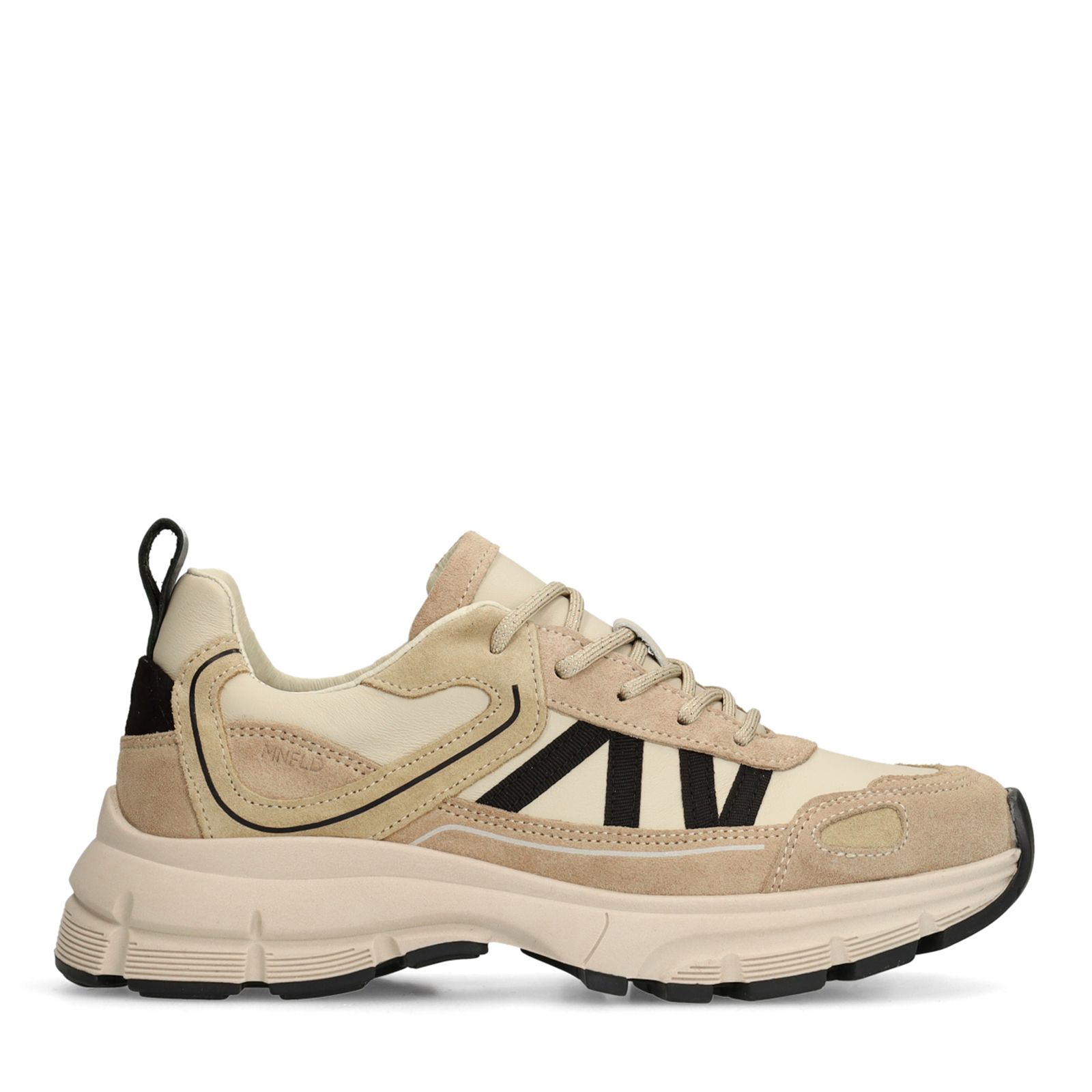 Beigefarbene Ledersneaker mit Veloursleder-Details