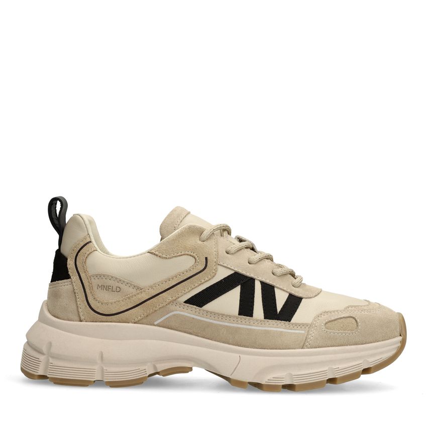 Beigefarbene Ledersneaker mit Veloursleder-Details