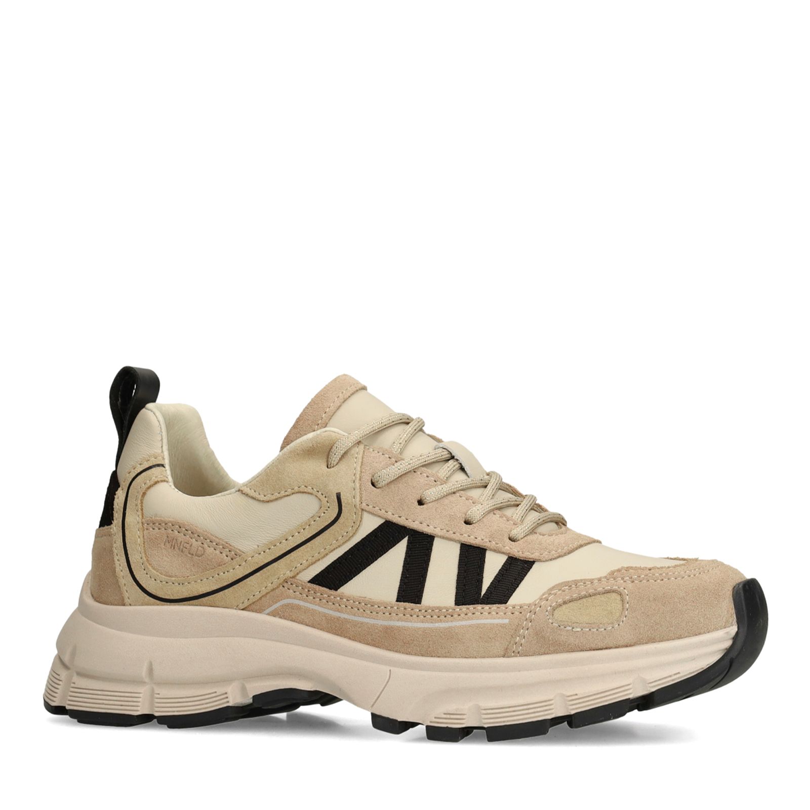 Beigefarbene Ledersneaker mit Veloursleder-Details