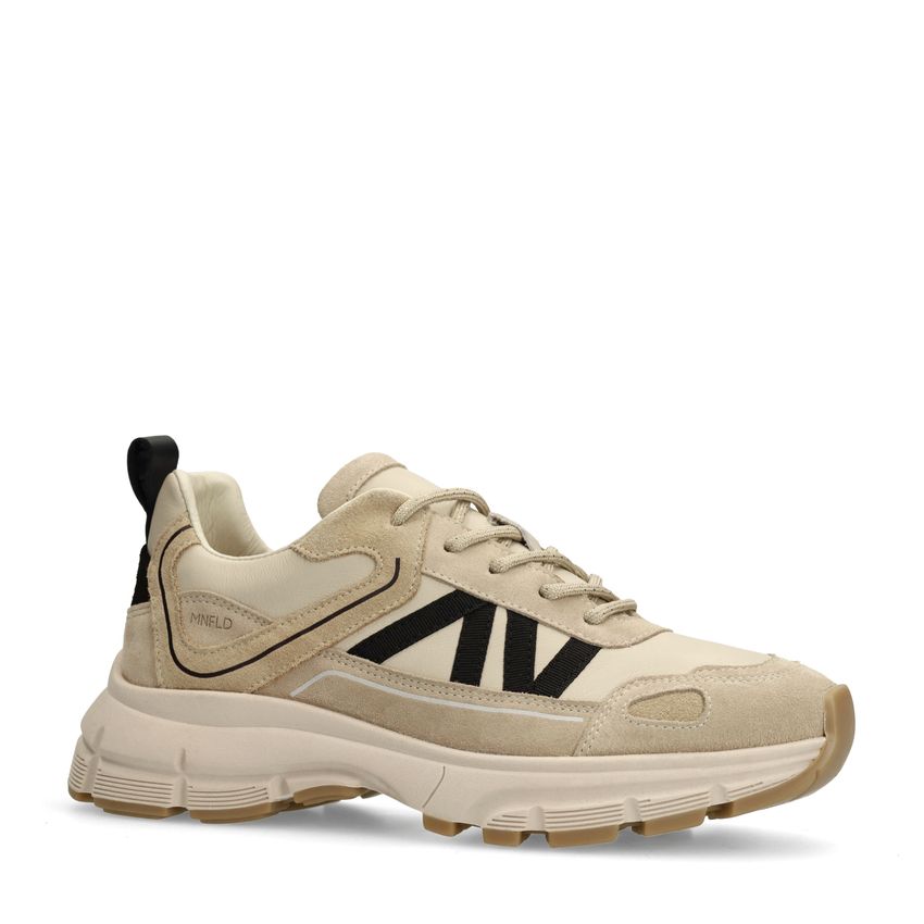 Beigefarbene Ledersneaker mit Veloursleder-Details