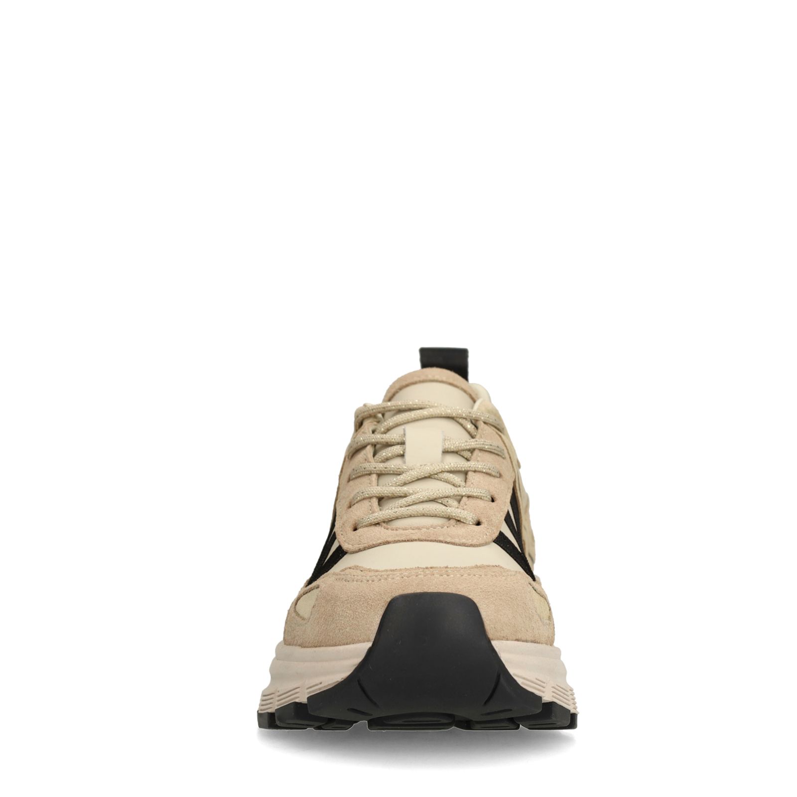 Beigefarbene Ledersneaker mit Veloursleder-Details