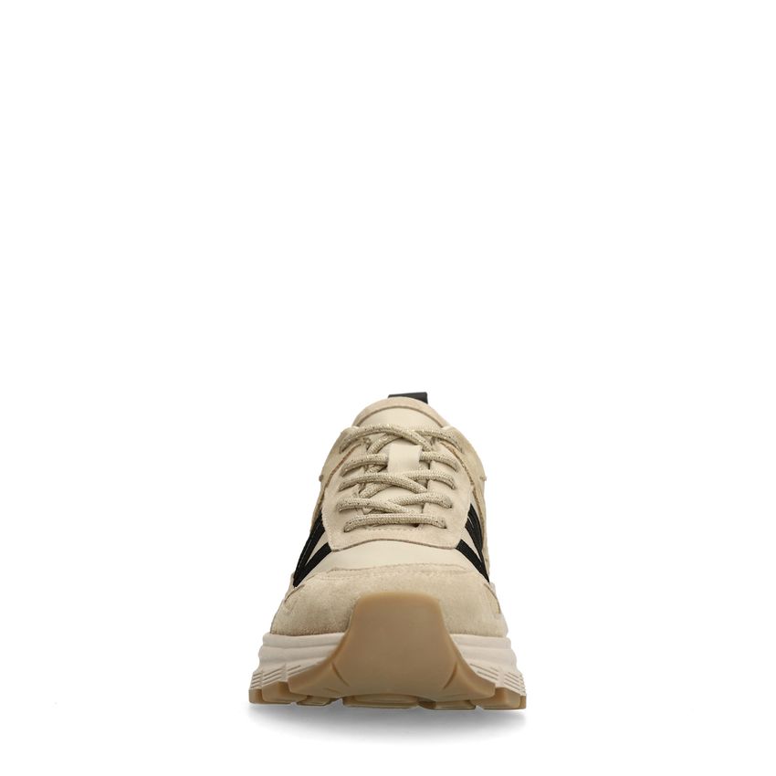 Beigefarbene Ledersneaker mit Veloursleder-Details