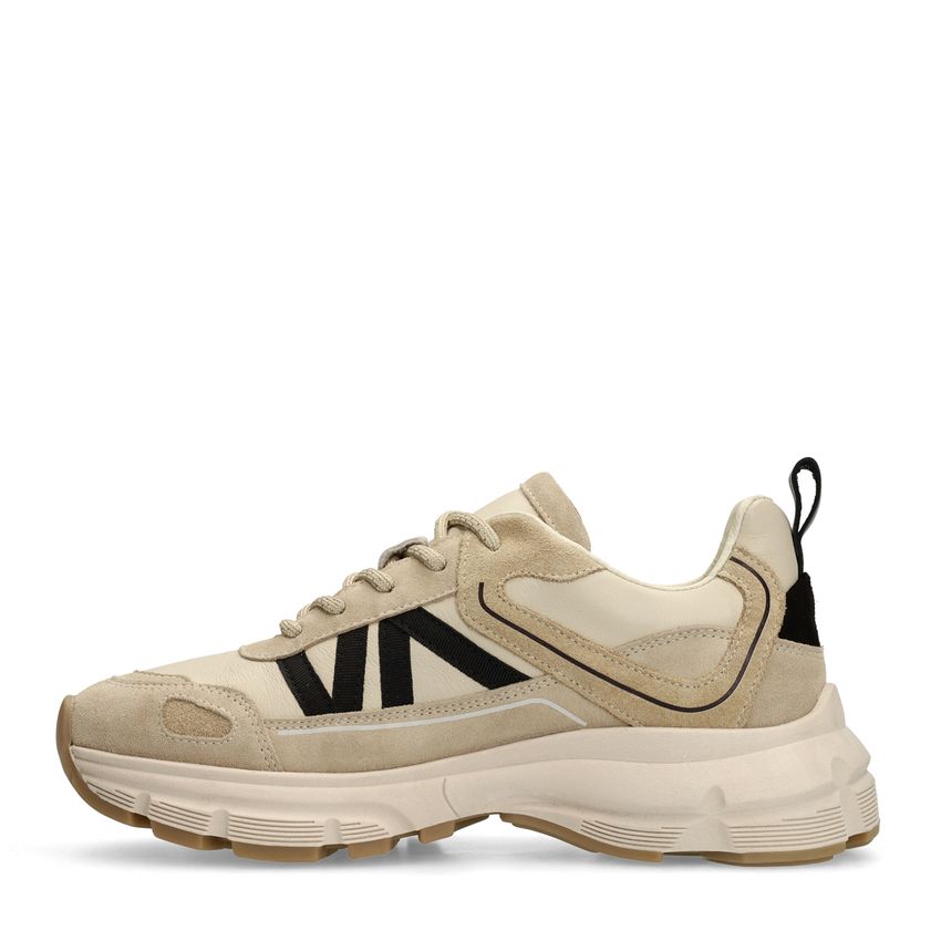 Beige leren sneakers met suède details