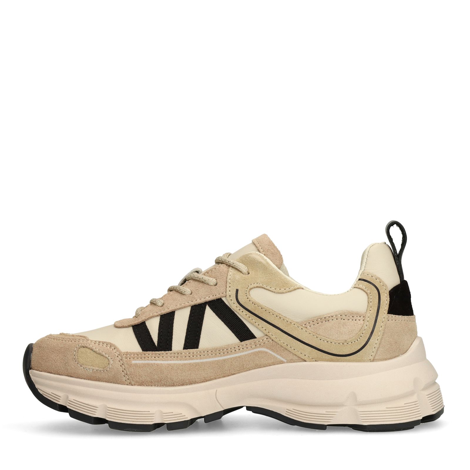 Beigefarbene Ledersneaker mit Veloursleder-Details