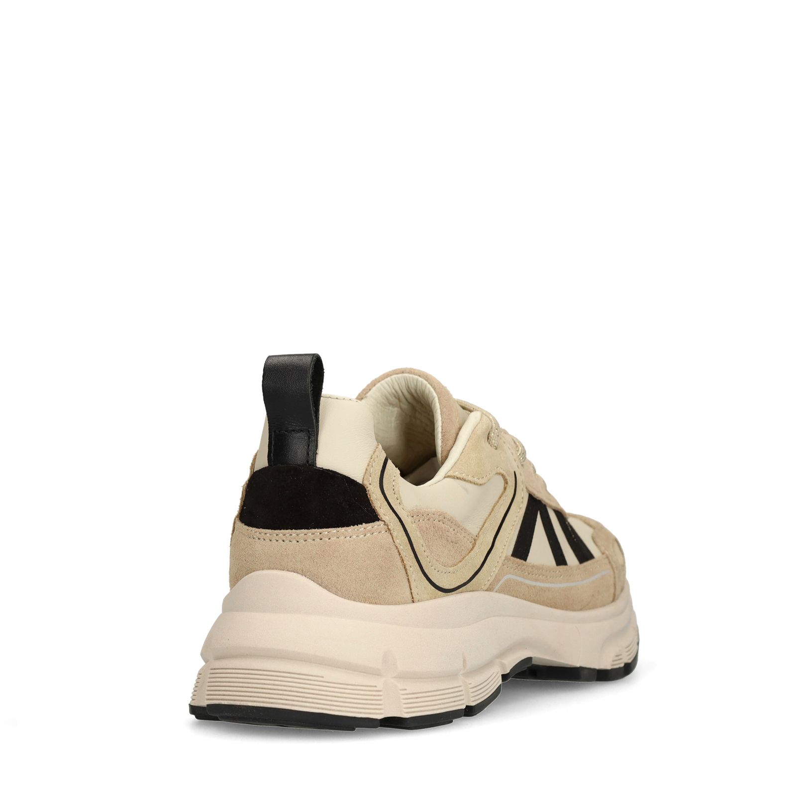 Beigefarbene Ledersneaker mit Veloursleder-Details