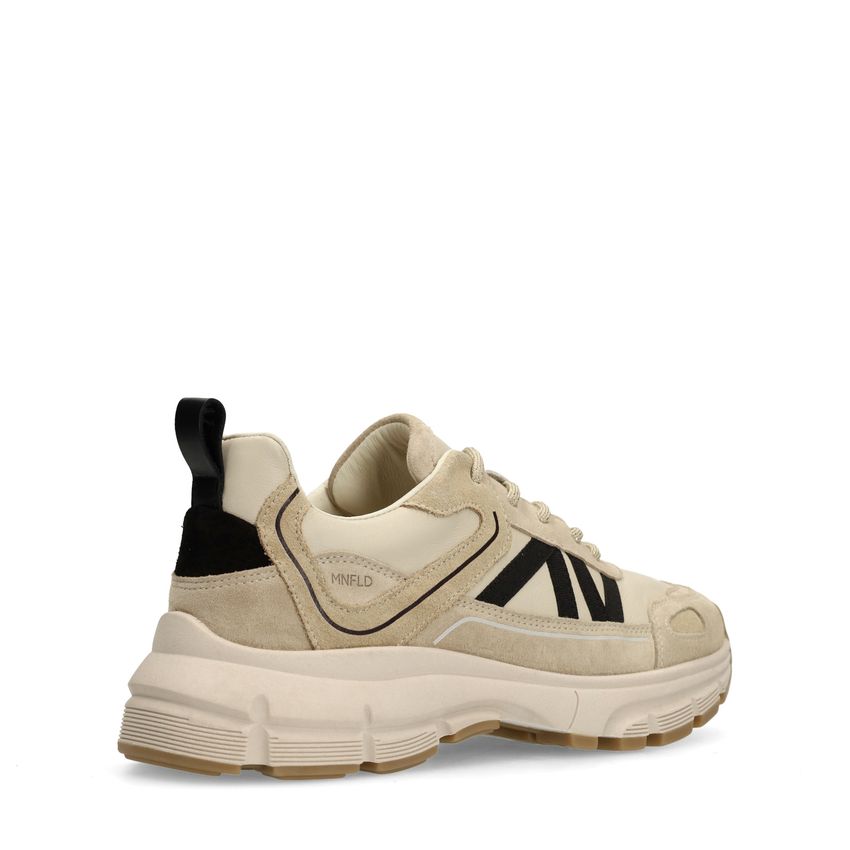 Beigefarbene Ledersneaker mit Veloursleder-Details