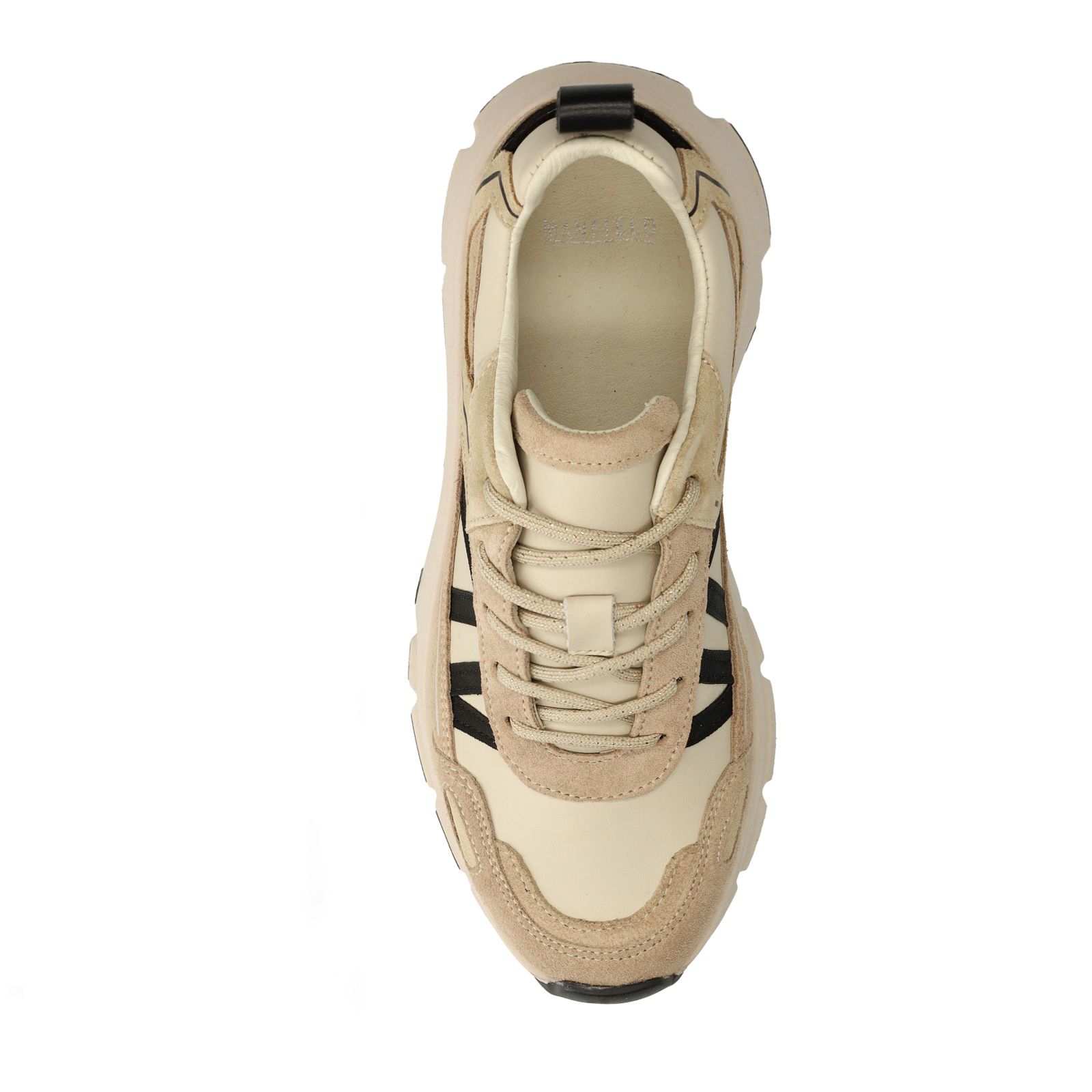 Beigefarbene Ledersneaker mit Veloursleder-Details