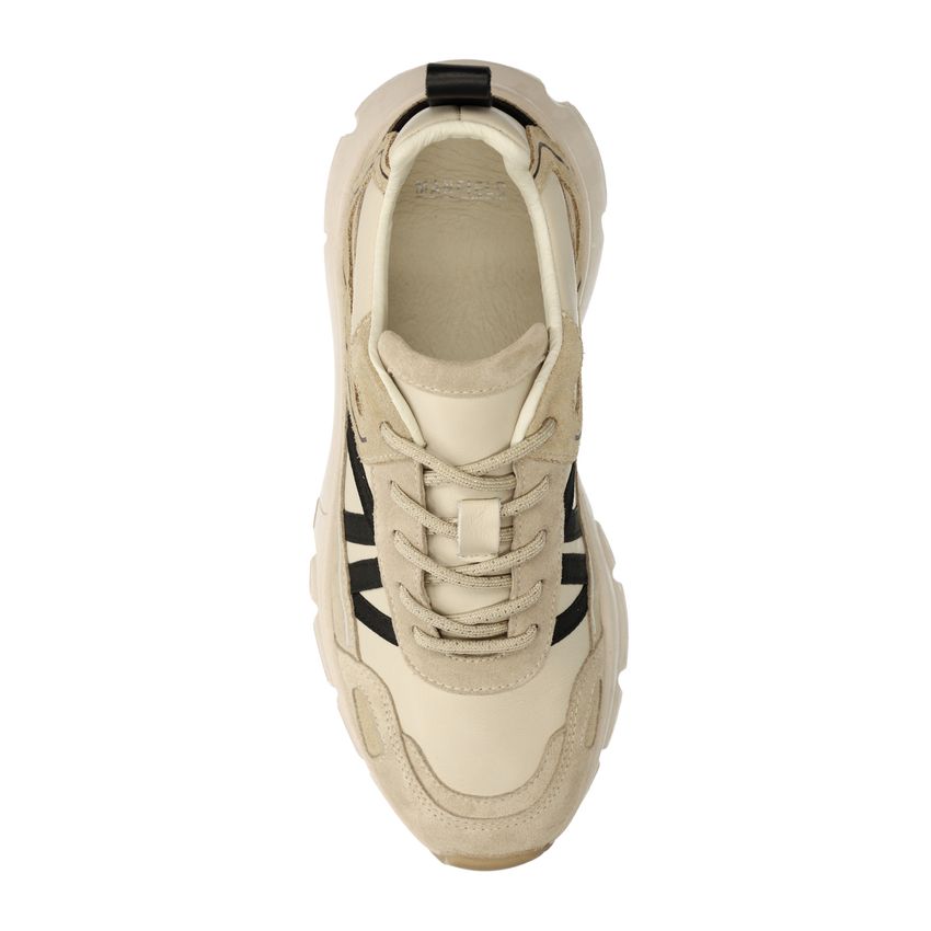 Beigefarbene Ledersneaker mit Veloursleder-Details