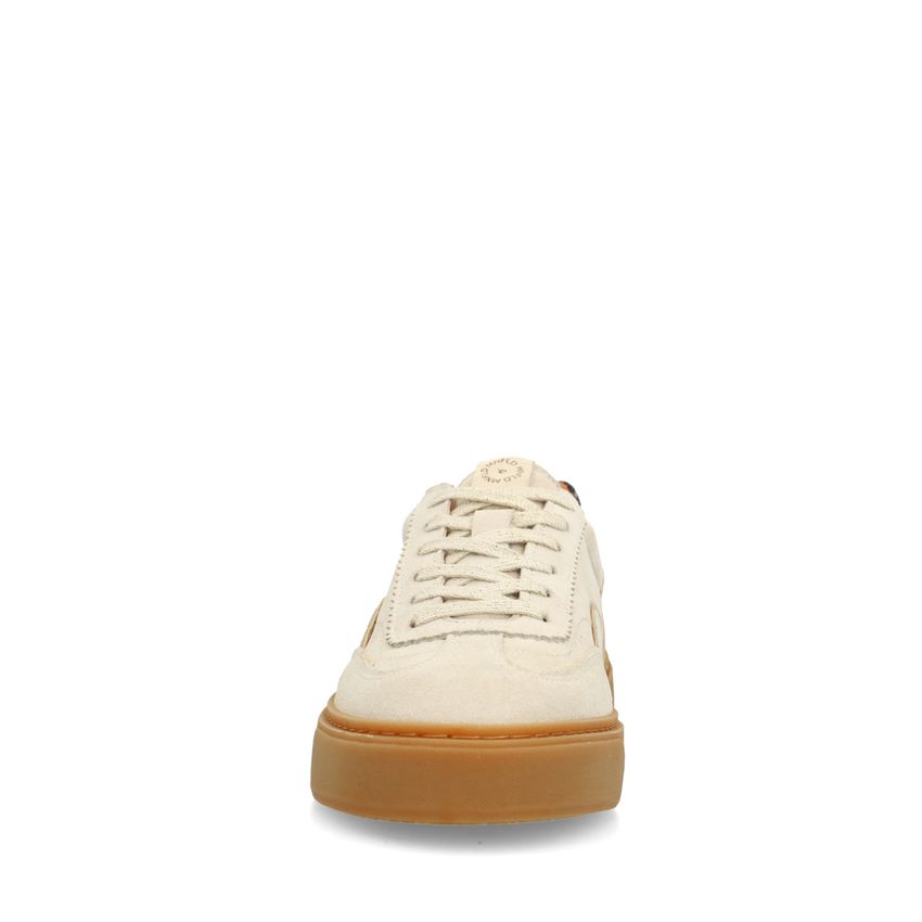Beige suède sneakers met snake detail