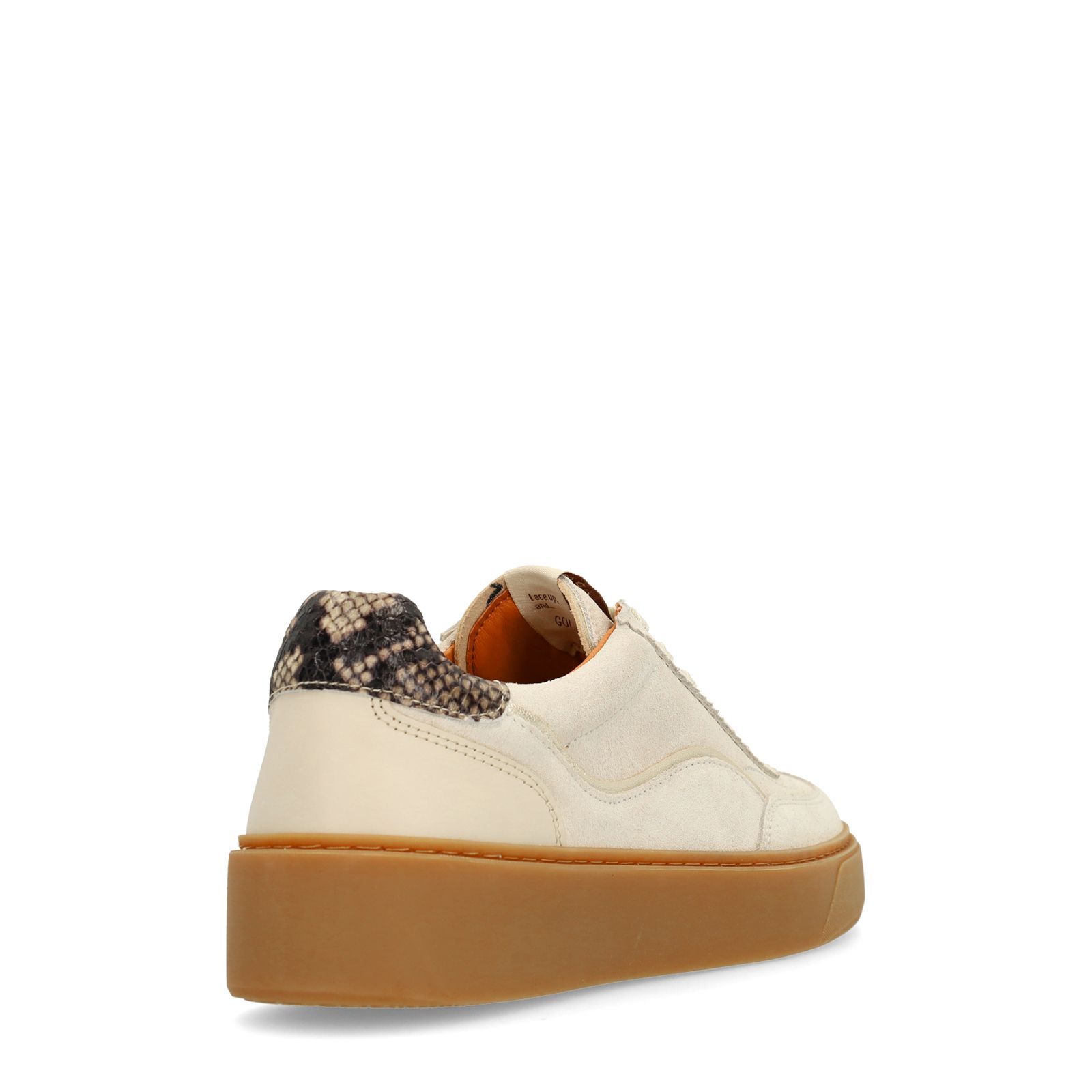 Beigefarbene Veloursleder-Sneaker mit Schlangenmuster-Detail