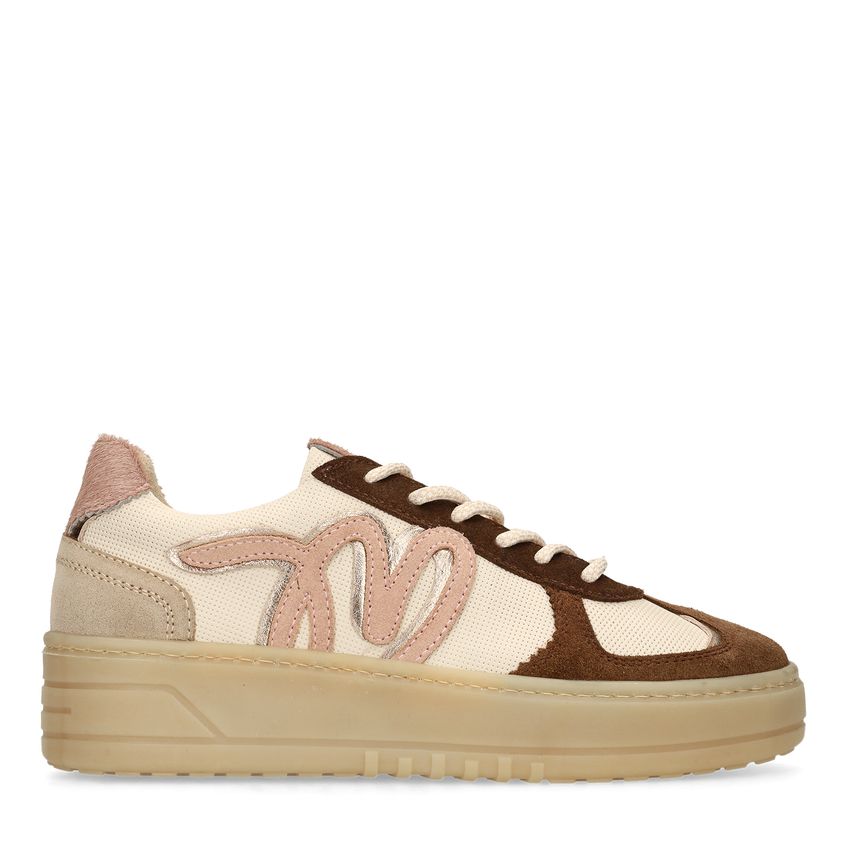 Beige leren sneakers met suède details