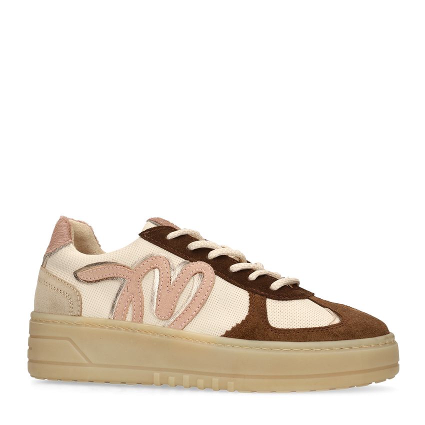 Beige leren sneakers met suède details