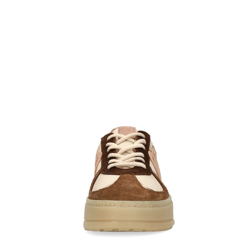 Beige leren sneakers met suède details