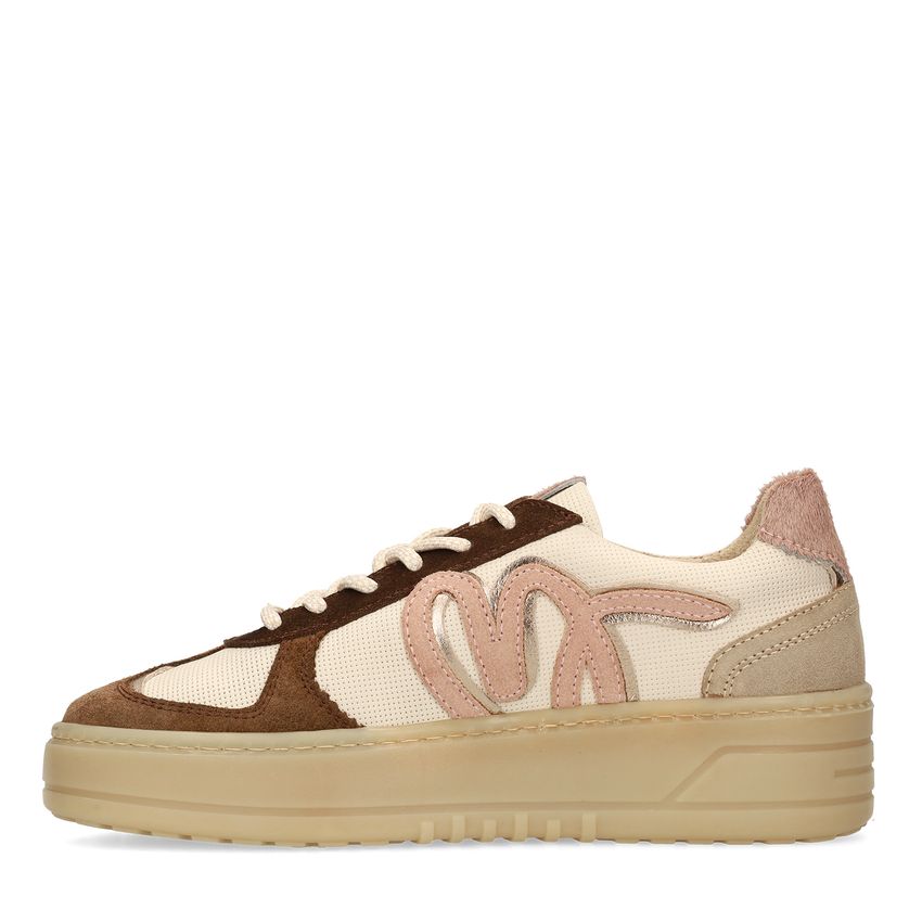 Beige leren sneakers met suède details