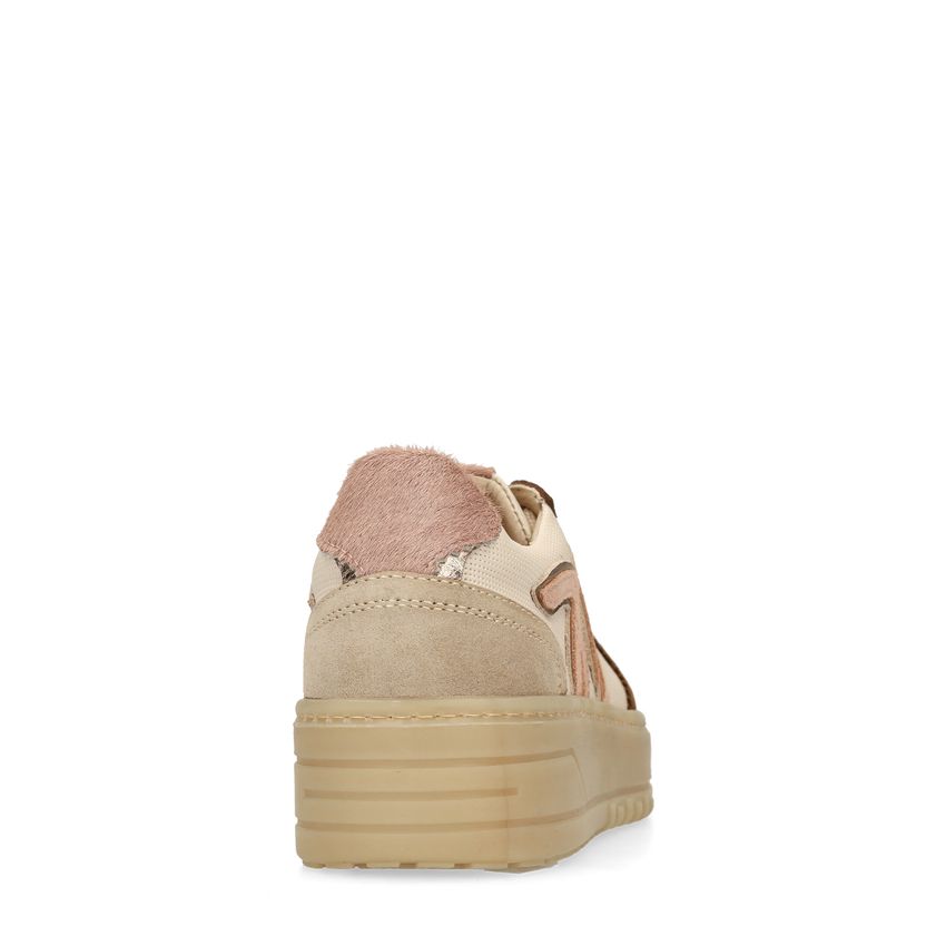 Beige leren sneakers met suède details