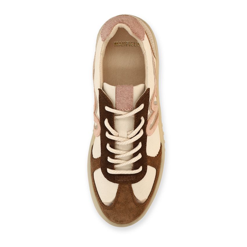 Beige leren sneakers met suède details