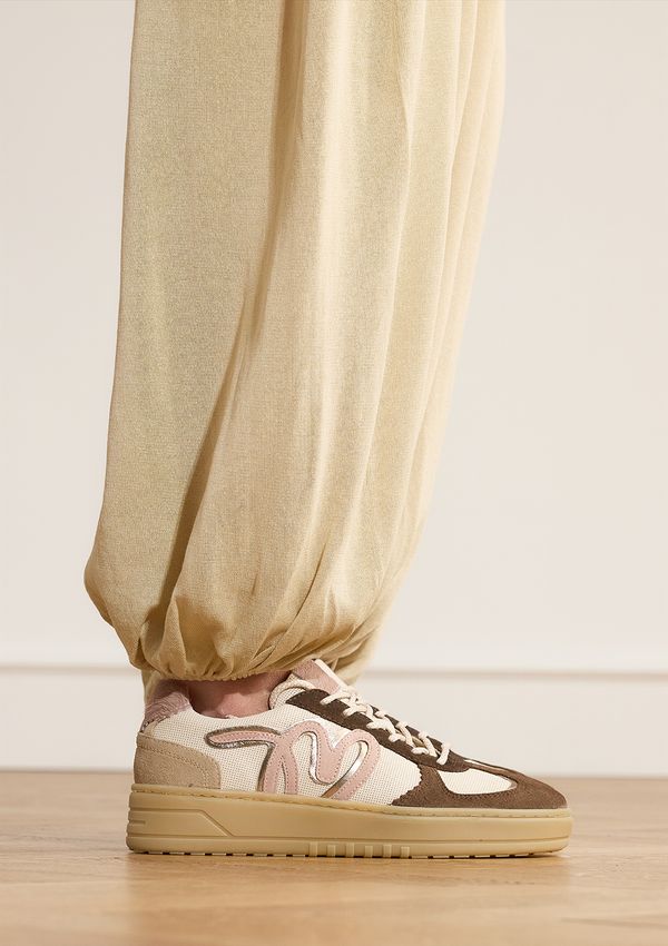 Beige leren sneakers met suède details
