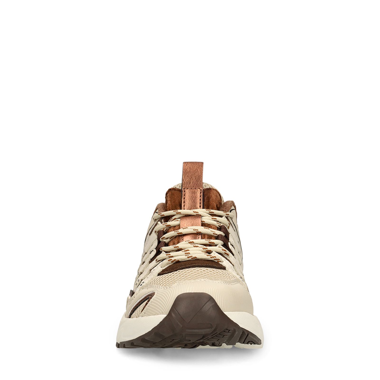Beigefarbene Mesh-Sneaker mit braunen Details