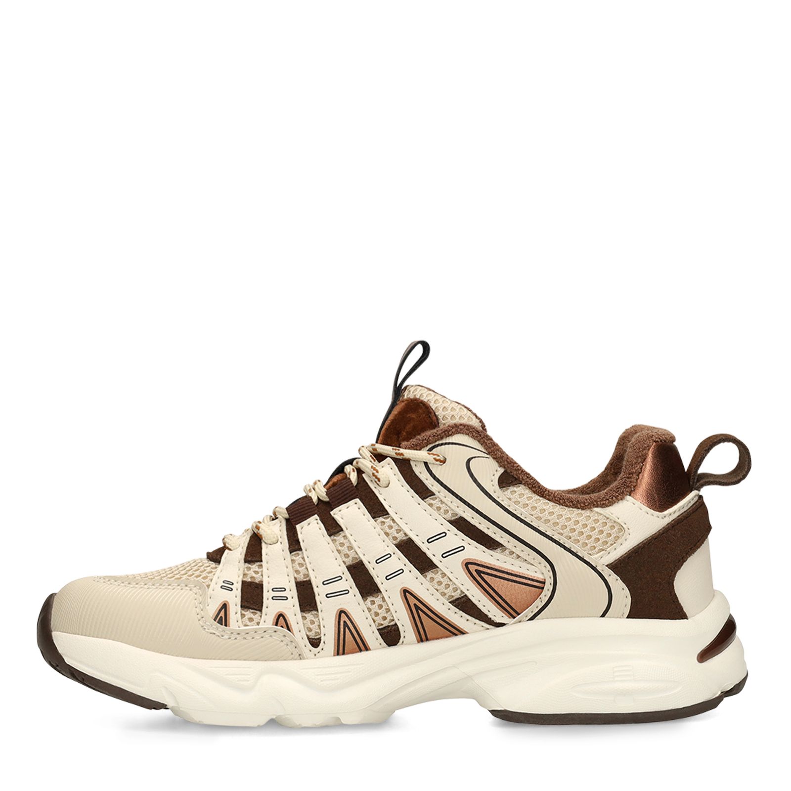 Beigefarbene Mesh-Sneaker mit braunen Details
