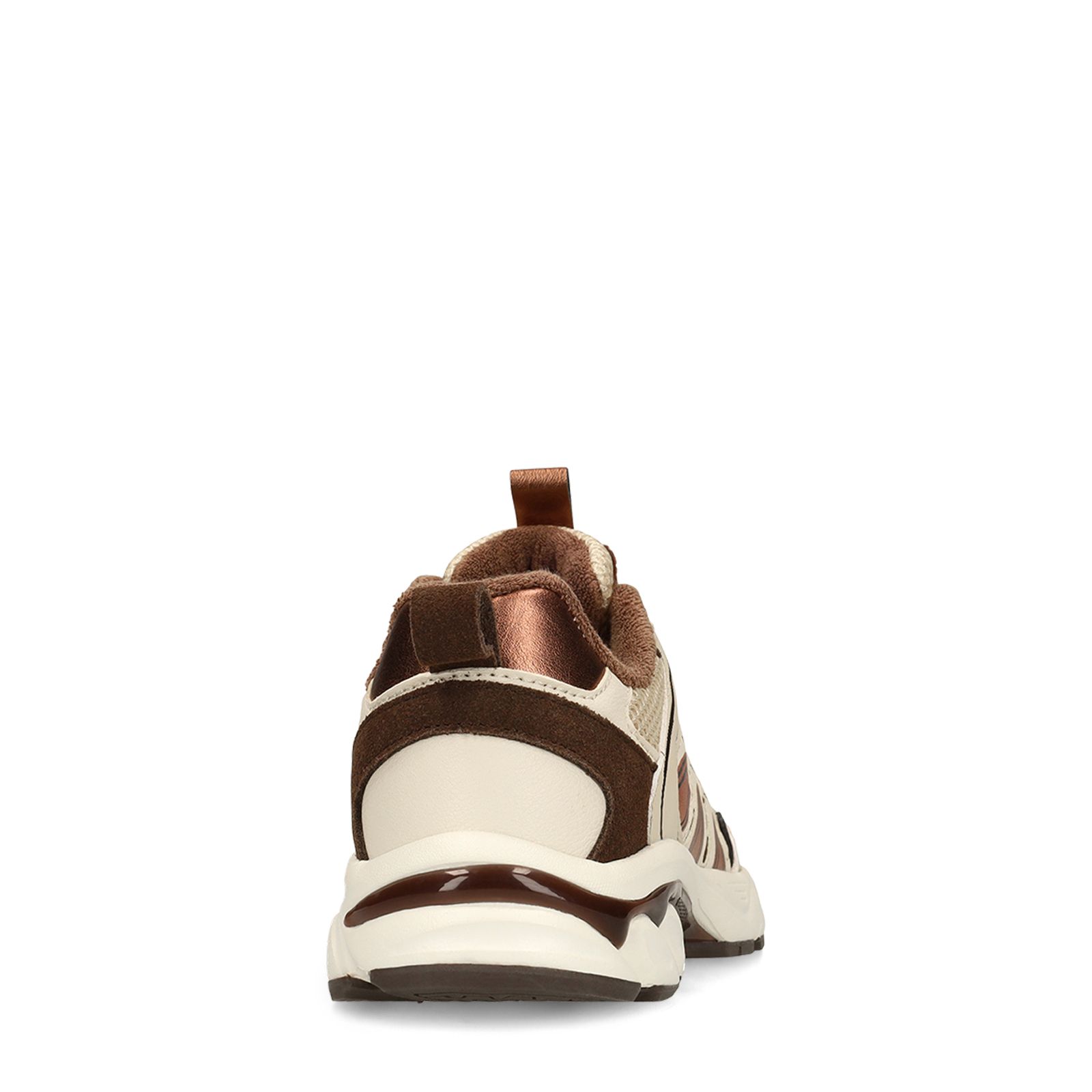 Beige mesh sneakers met bruine details