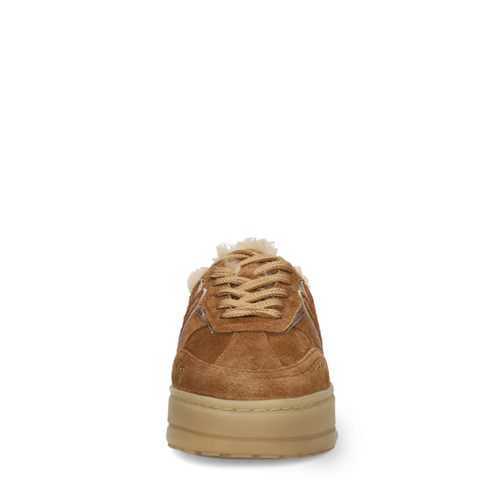 Beige suède sneakers met bontvoering