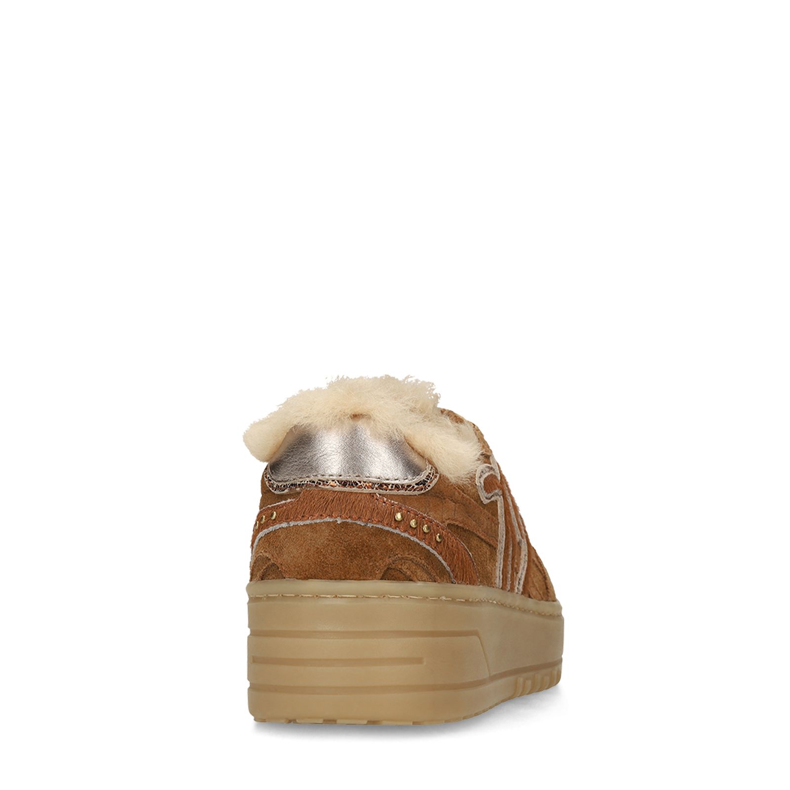 Beige suède sneakers met bontvoering