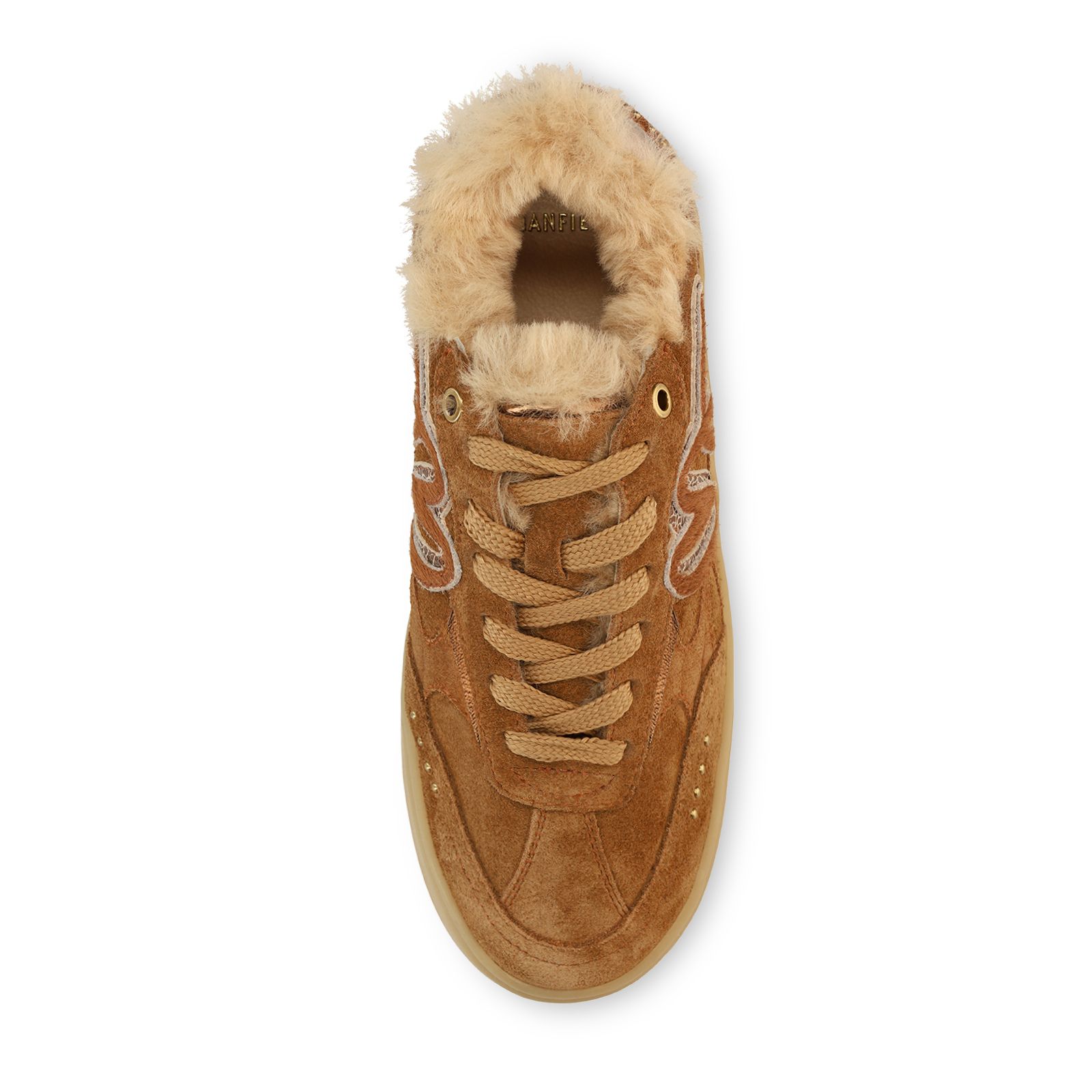 Beige suède sneakers met bontvoering