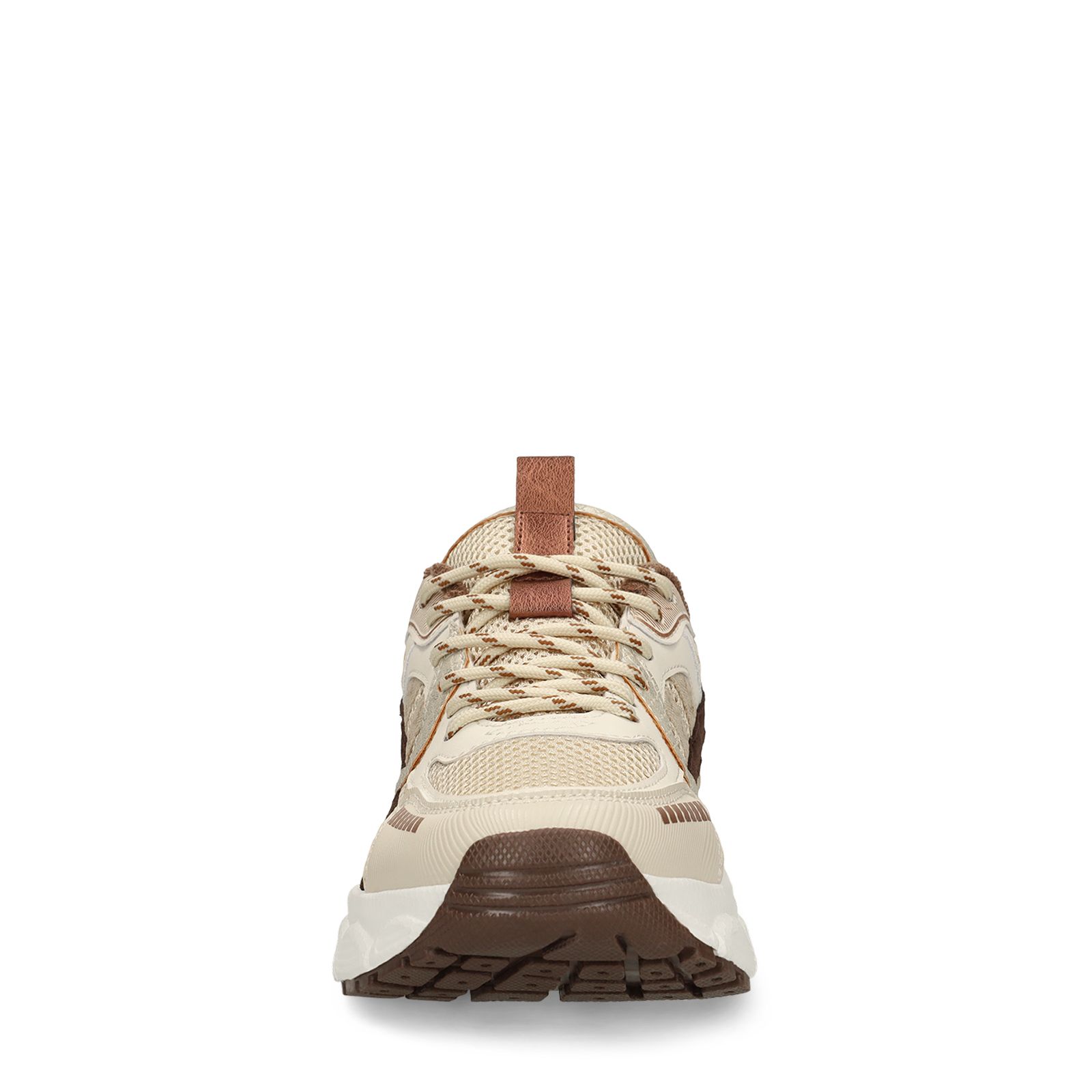 Beigefarbene Mesh-Sneaker mit braunen Details