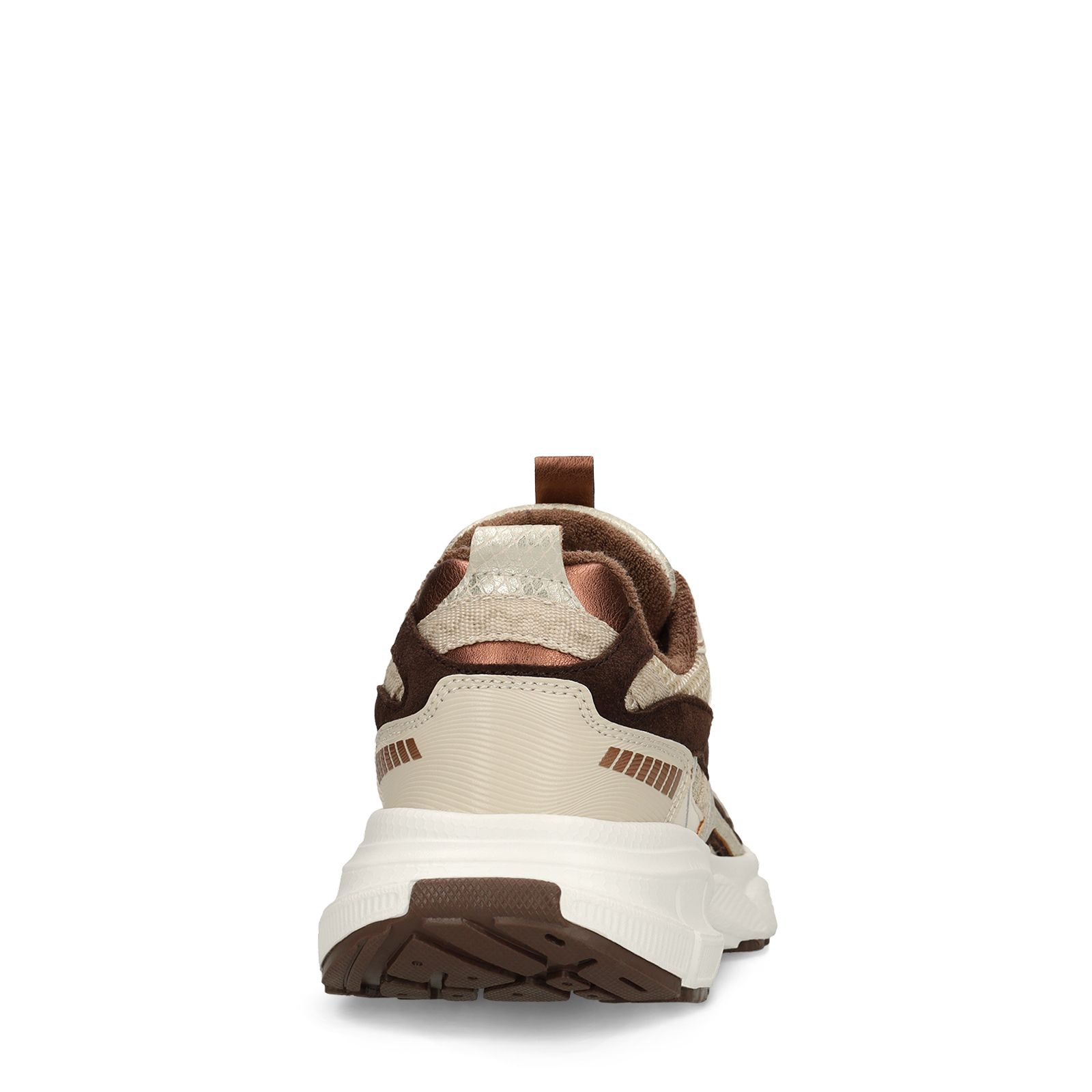 Beigefarbene Mesh-Sneaker mit braunen Details