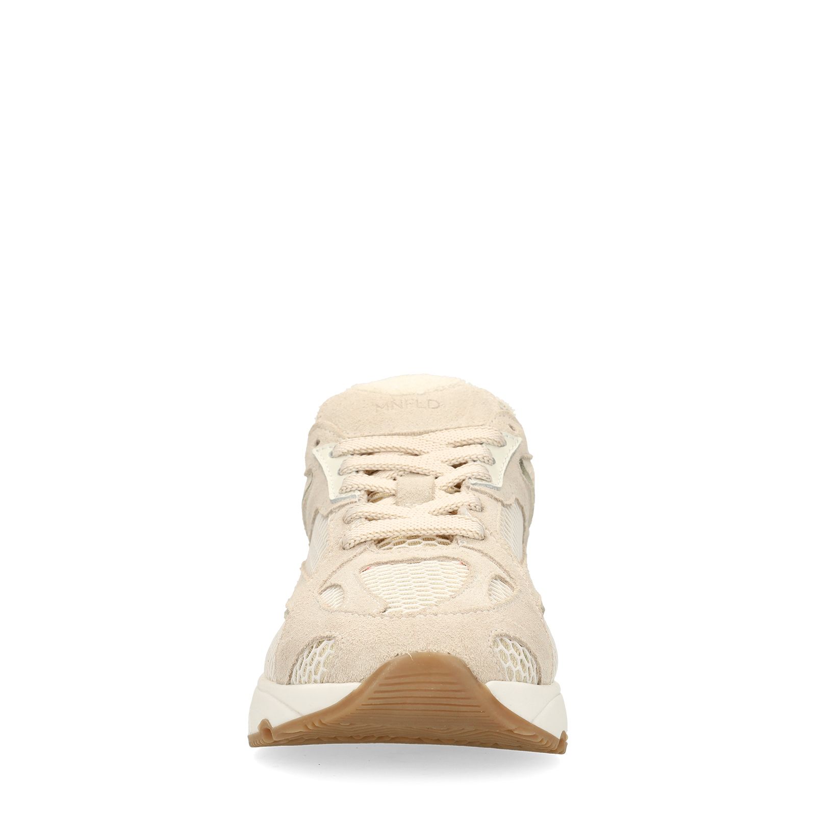 Beige suède sneakers met mesh details