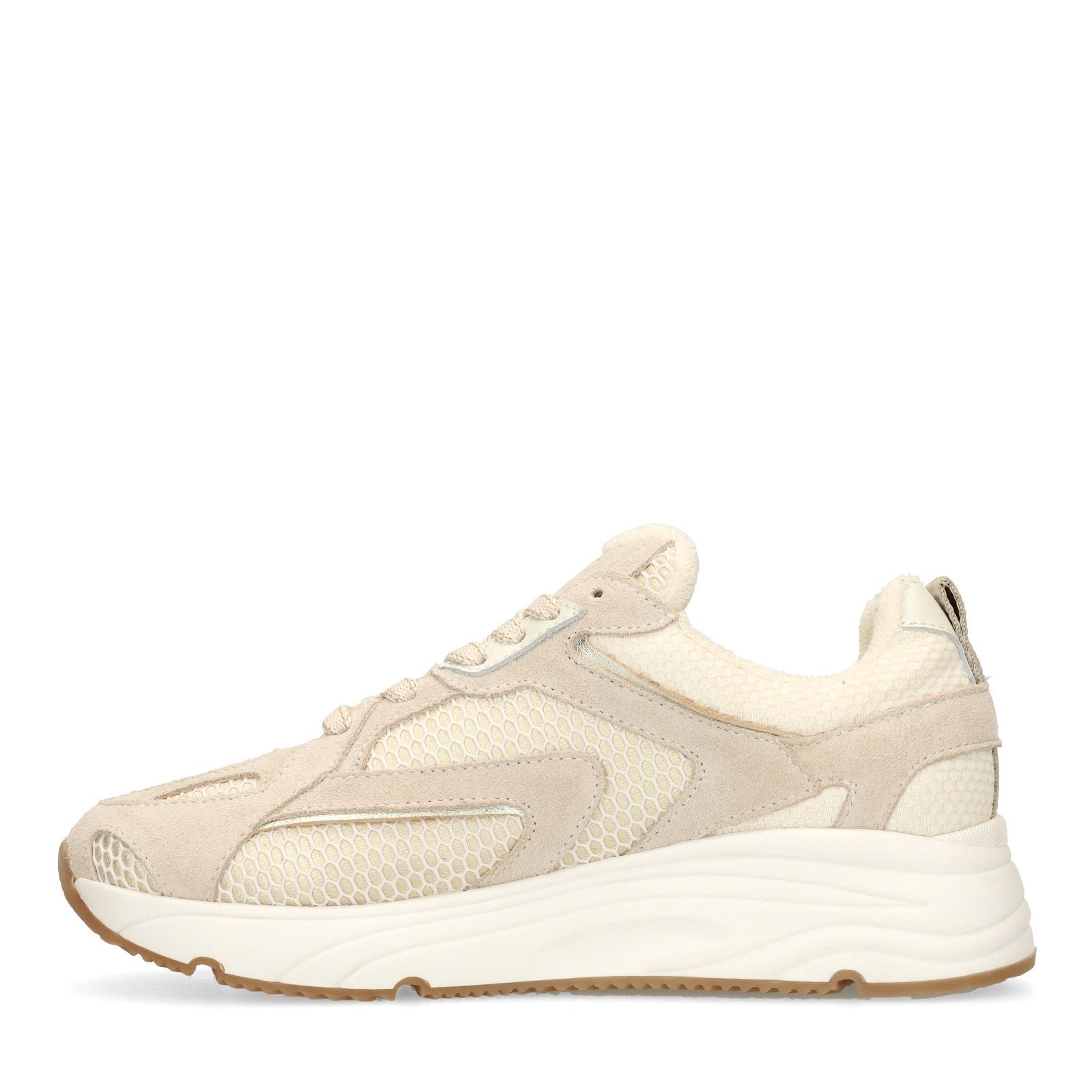Beige suède sneakers met mesh details