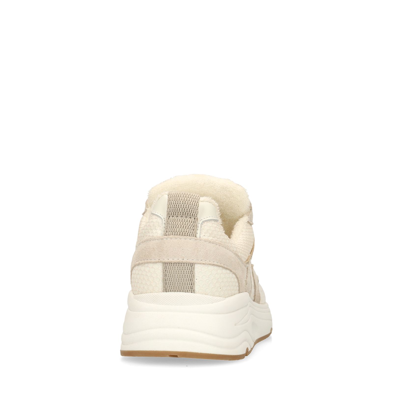 Beige suède sneakers met mesh details