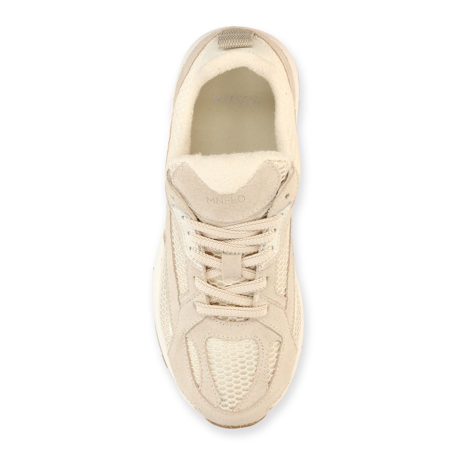 Beige suède sneakers met mesh details