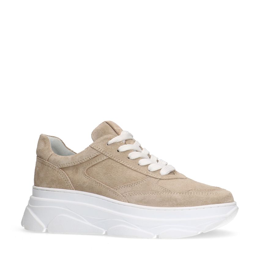 Beigefarbene Veloursleder-Sneaker