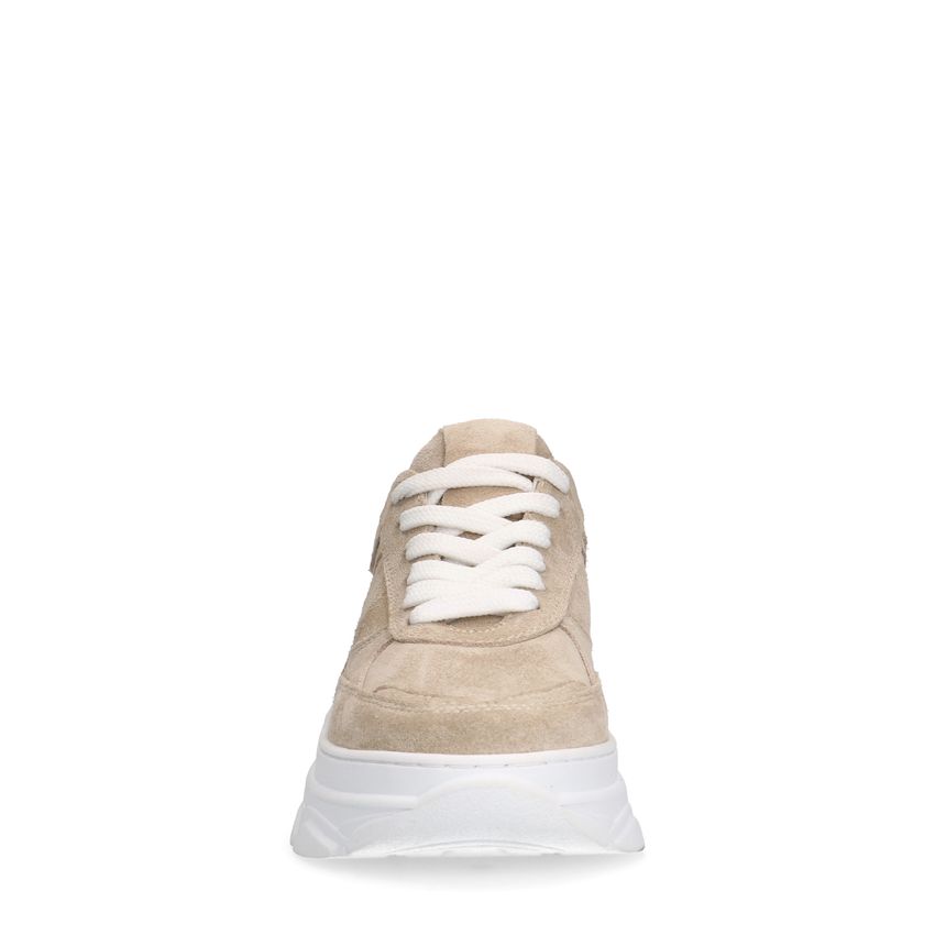 Beigefarbene Veloursleder-Sneaker