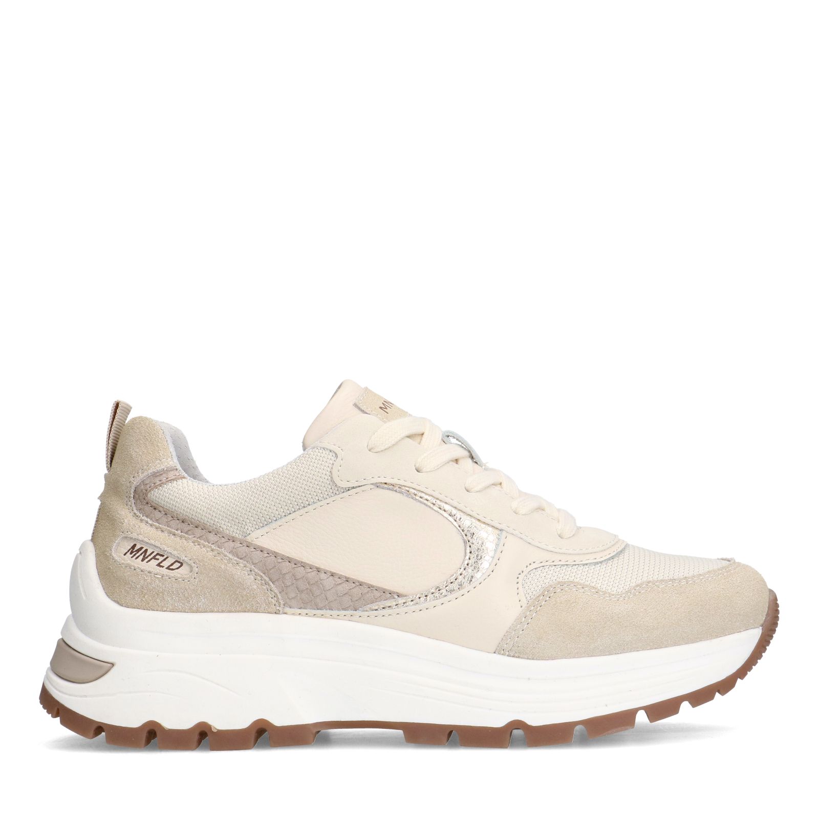Beigefarbene Ledersneaker mit Veloursleder-Details