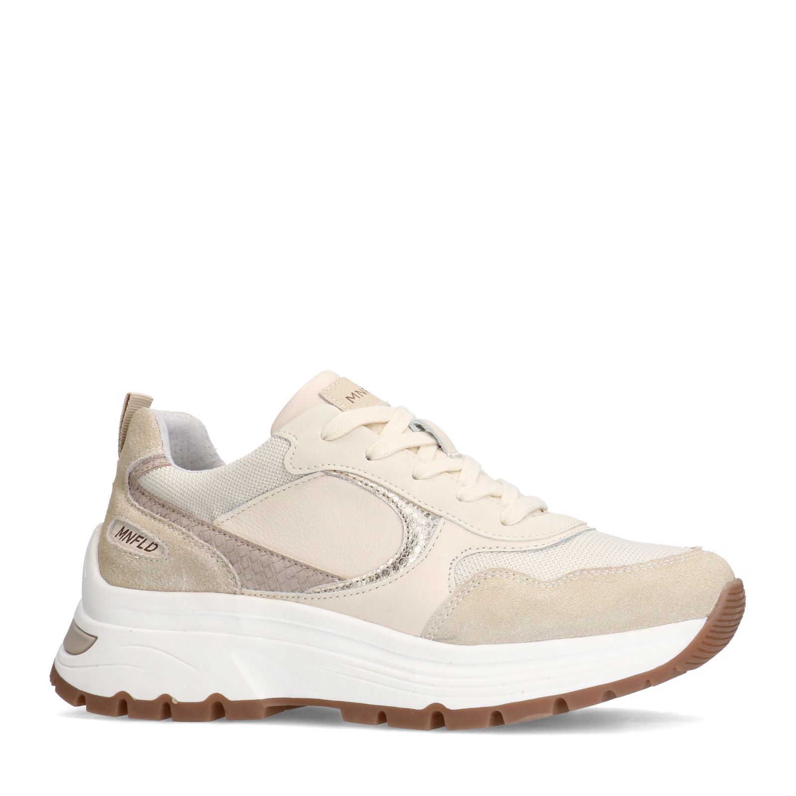 Beigefarbene Ledersneaker mit Veloursleder-Details