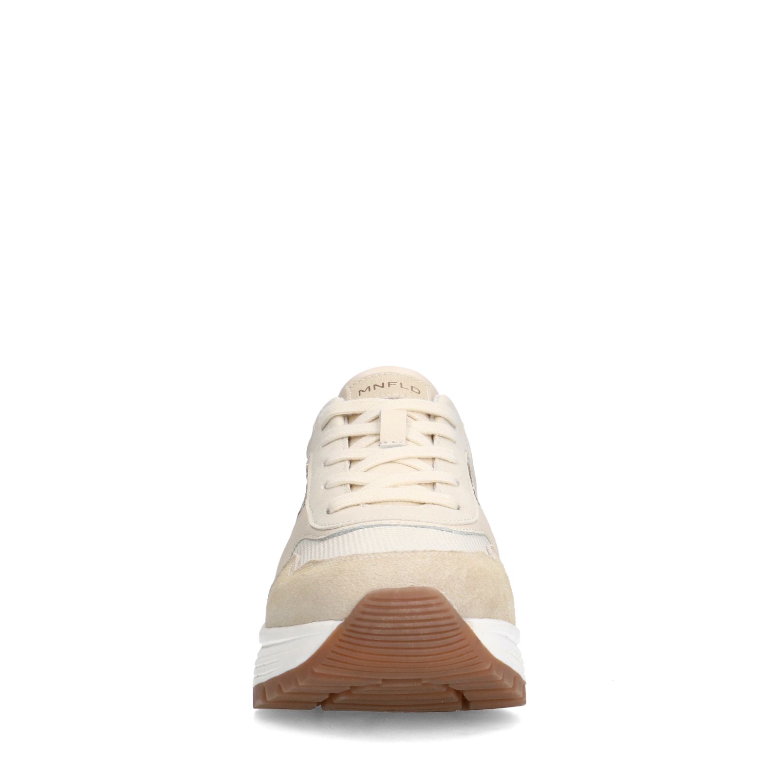 Beigefarbene Ledersneaker mit Veloursleder-Details