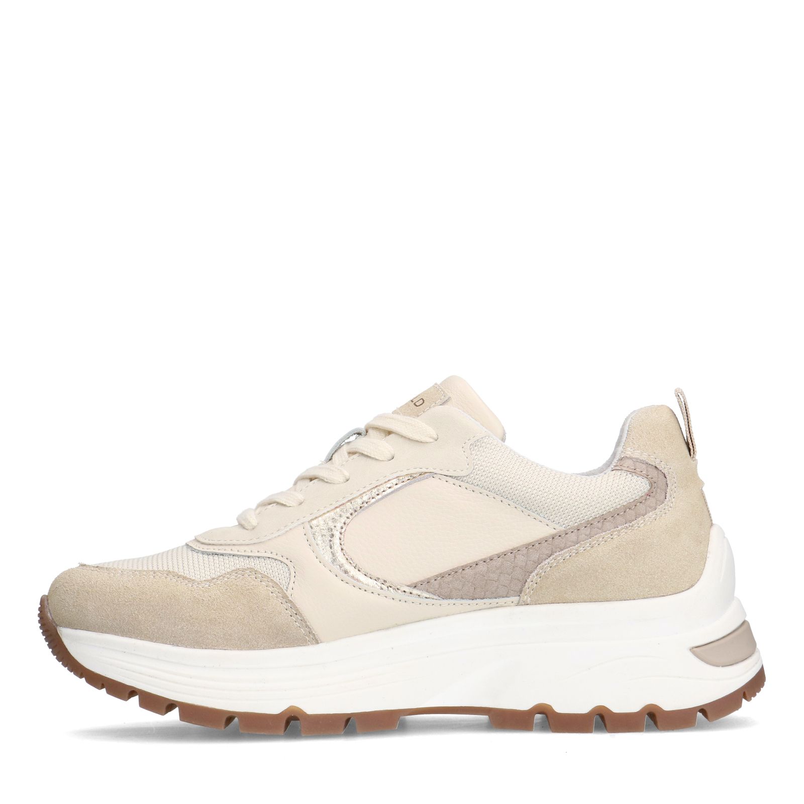 Beigefarbene Ledersneaker mit Veloursleder-Details