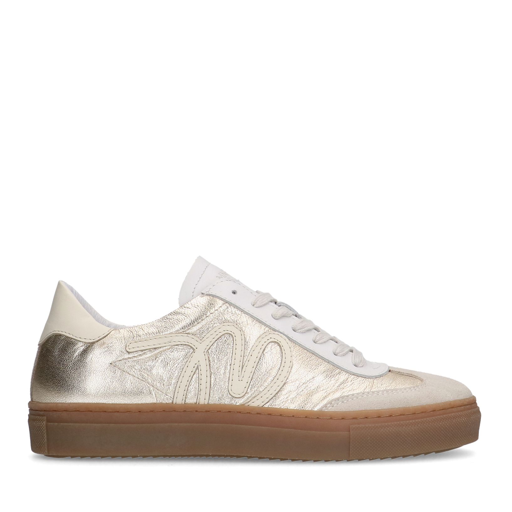Goldfarbene Ledersneaker mit Veloursleder-Details