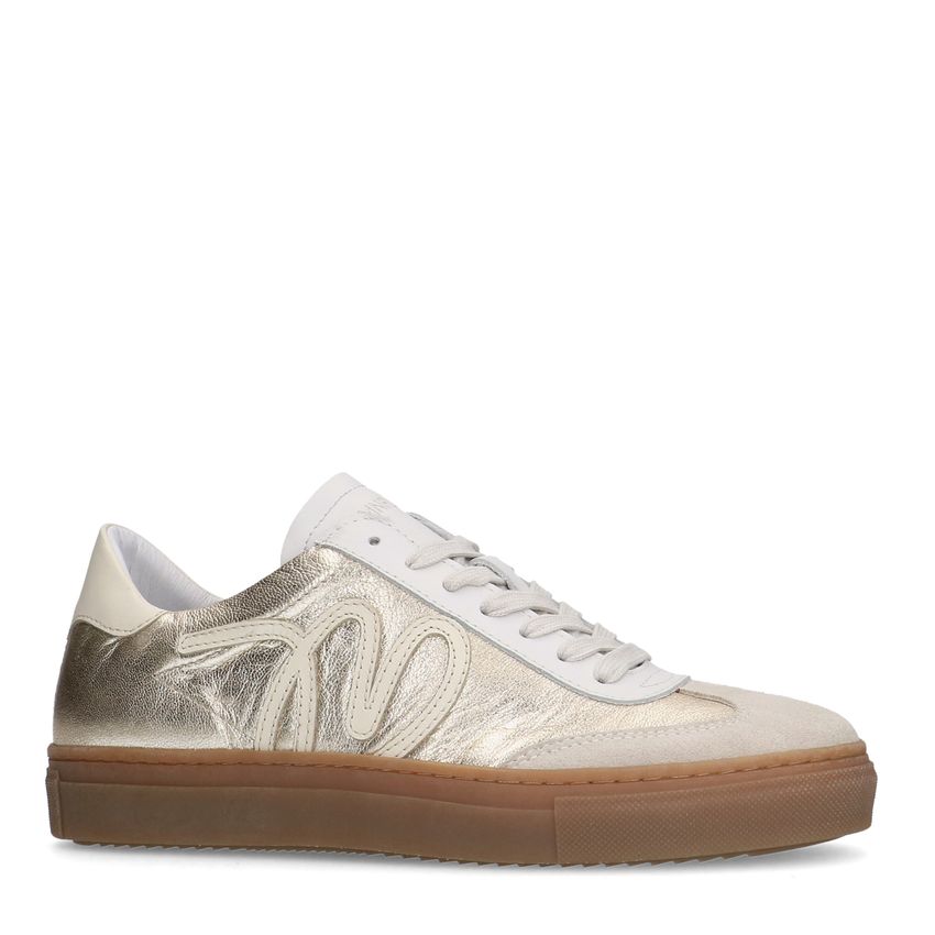 Goldfarbene Ledersneaker mit Veloursleder-Details